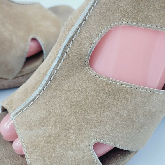 Clarks Tan Suede Open Toe Slingback Cork Wedge Sandal Size 9M - Picture 9 of 9